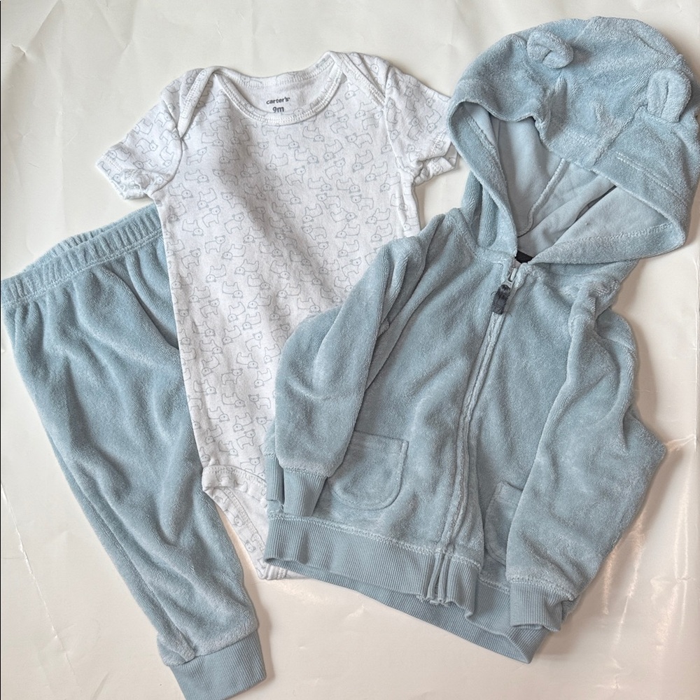 Baby Bear Blue Hoodie Pants Set Onesie Zip Hoodie 9month